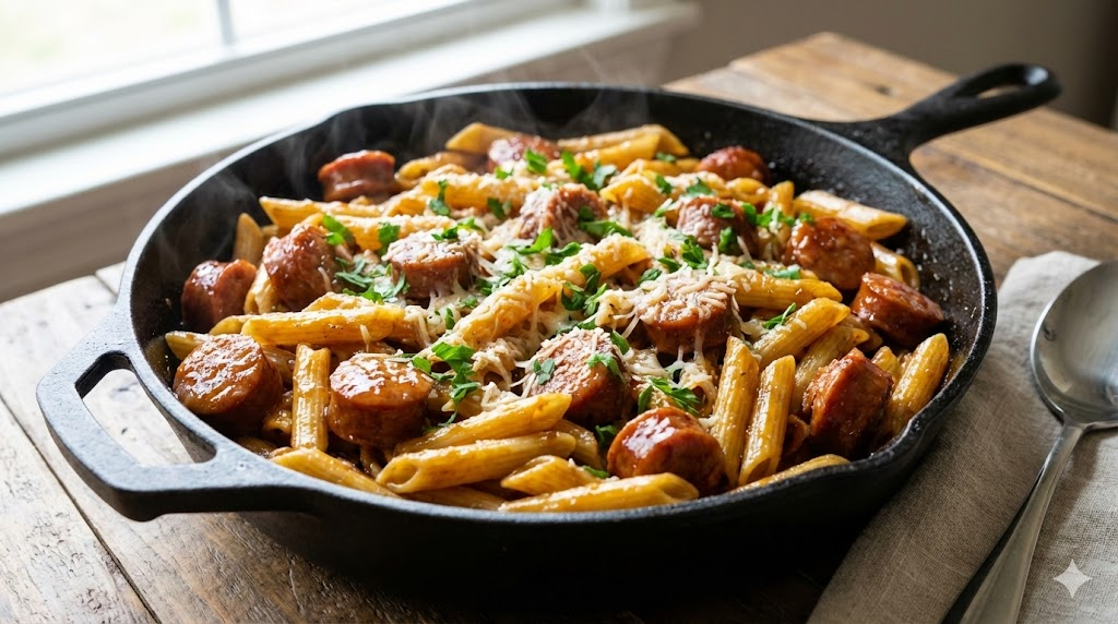 Sticky Honey Garlic Sausage Pasta Skillet Recipe (30-Minute One-Pan Dinner)